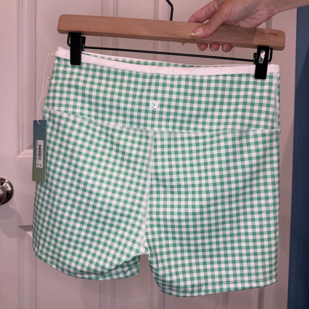 Altar'd State Green Gingham High Waisted Biker Shorts Athletic Size L Shorts - Picture 3 of 4